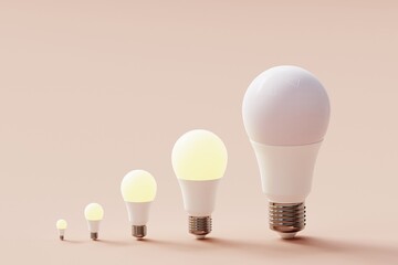 Many light bulbs on a pastel background. Concept 3d illustration.