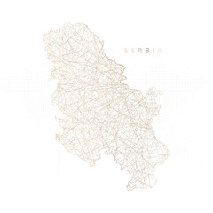 Low poly map of Serbia. Gold polygonal wireframe. Glittering vector with gold particles on white background. Vector illustration eps 10.