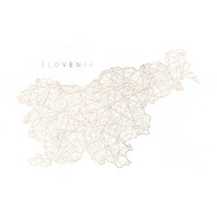 Low poly map of Slovenia. Gold polygonal wireframe. Glittering vector with gold particles on white background. Vector illustration eps 10.