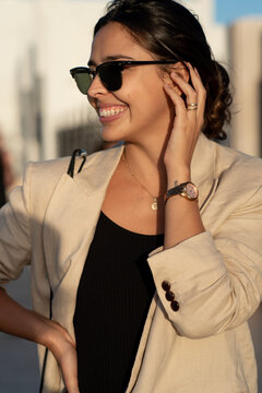 Portrait Of happy Woman In Sunglasses