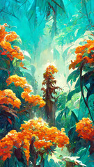 Obraz premium Rainforest forest in the sunny morning illustration Generative AI Content by Midjourney