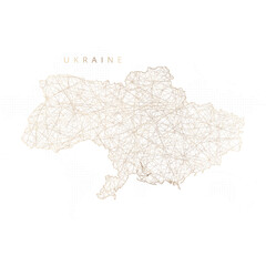 Low poly map of Ukraine. Gold polygonal wireframe. Glittering vector with gold particles on white background. Vector illustration eps 10.