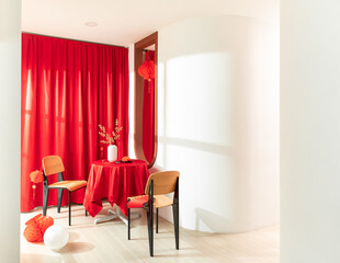 Chinese New Year decoration. Home decoration. Objects. Red colour. Chinese style. Contemporary art. Chinese celebration. Culture. Asia