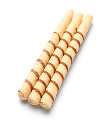 Tasty wafer rolls isolated on white background