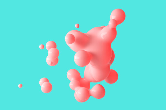 Abstract and modern 3d pink metaball bubble shape floating.