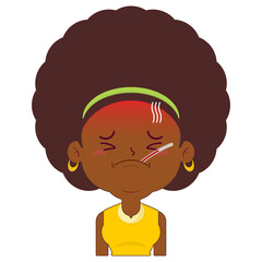 afro woman sick face cartoon cute