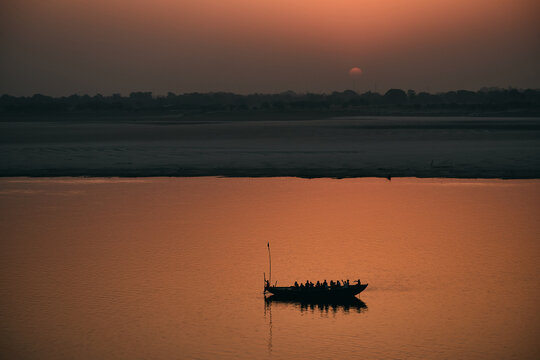 Holy River Ganges at sunset