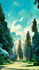 Competition of pine trees To sunlight necessary 3D illustration