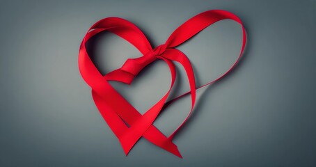 red ribbon heart shape on background, illustration, Generative AI