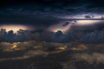 Thunder high -altitude clouds far from a distance above the night city.