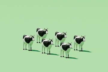 Black and white cow 3d pattern. Farming cartoon style illustration.