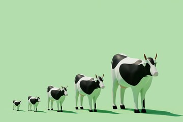 Black and white cow 3d pattern. Farming cartoon style illustration.