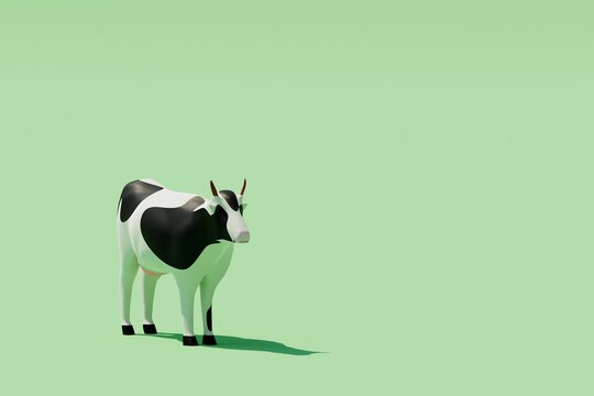 Black and white cow 3d. Farming cartoon style illustration.