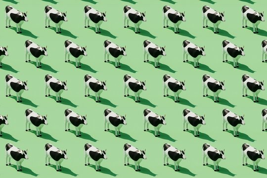Black and white cow 3d pattern. Farming cartoon style illustration.