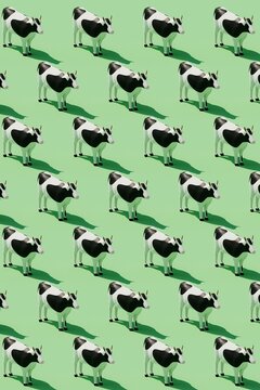 Black and white cow 3d pattern. Farming cartoon style illustration.
