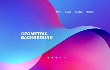 Landing page abstract liquid background. Flowing shapes, round design and circle. Web page for website or mobile app wallpaper