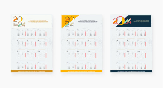2024 calendar set with colorful design. Premium calendar for hanging on the wall. Modern and bright theme.
