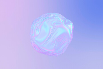 3D Abstract Iridescent sphere shape with holographic cloth texture.