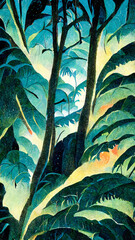 Tropical Rainforest Landscape Tropical forest in the night illustration Generative AI Content by Midjourney