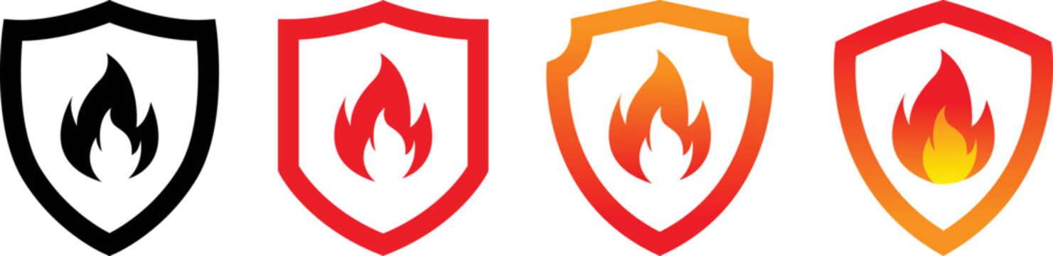 shield fire icon set. fire shield icon collections symbol sign with transparent background