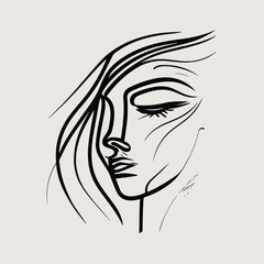 Hand painting abstract of woman face in clean and minimalism art isolated