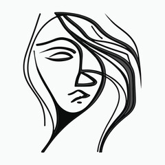 Hand painting abstract of woman face in clean and minimalism art isolated
