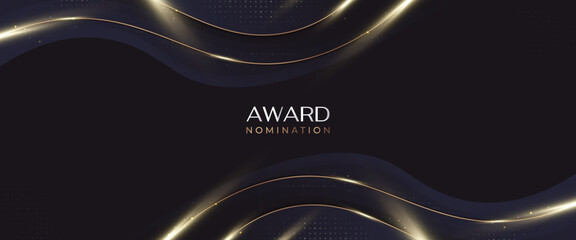 Luxurious and Elegant Blue and Gold Wavy Background with Golden Lines and Glowing Light. Can be Used for Award, Banner, Card, Nomination, Ceremony, Formal Invitation or Certificate Design