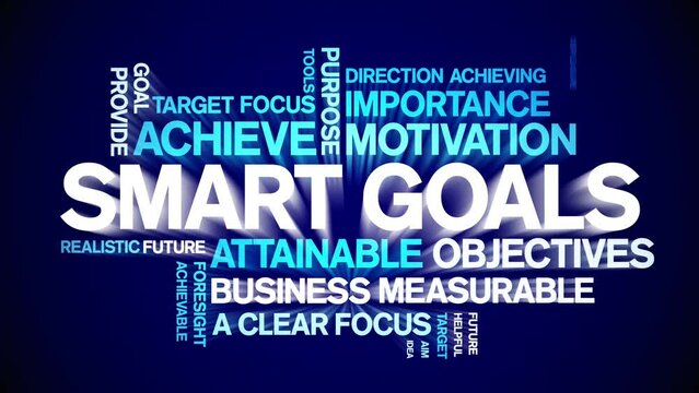 Smart Goals animated tag word cloud;text design animation kinetic typography seamless loop.