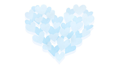たくさんのハートが集まってできた水色のハートマーク。水彩風イラスト。