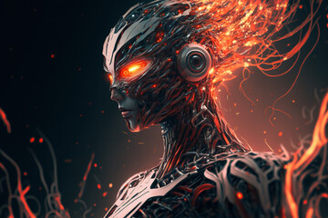 Robotic Elegance in a Sea of Flames,  AI Generative