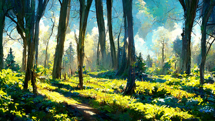 forest in the sunny morning illustration Generative AI Content by Midjourney