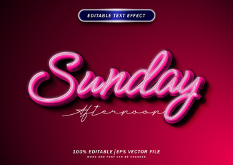 Sunday afternoon neon text style effect. editable font and effect.