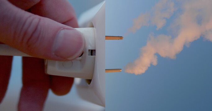 Plug electric appliance cable: chimney smoke, energy, carbon emissions