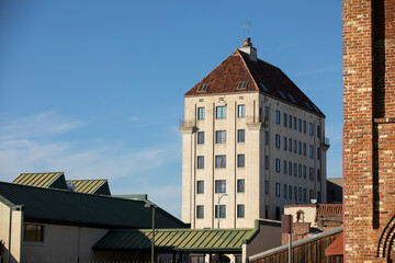 Late afternoon view of historic downtown Marysville, California, USA.