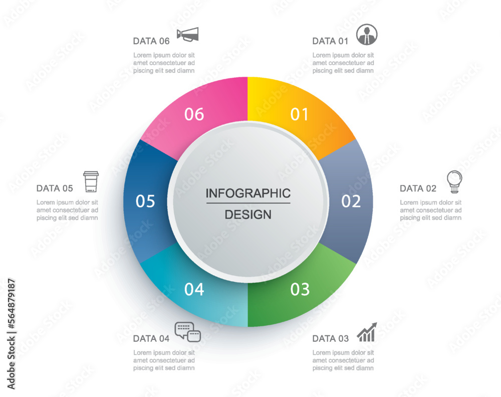Wall mural infographics circle timeline with 6 number data template. vector illustration abstract background.