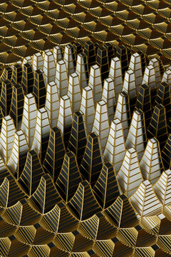black, gold and white pyramids