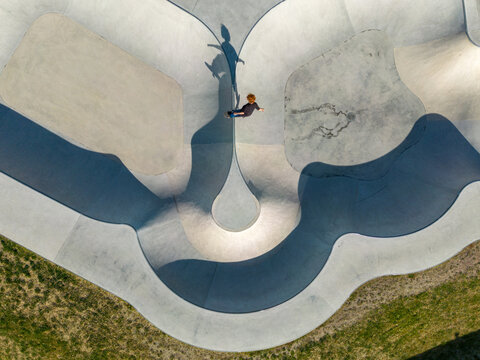 Drone shot of skateboarder