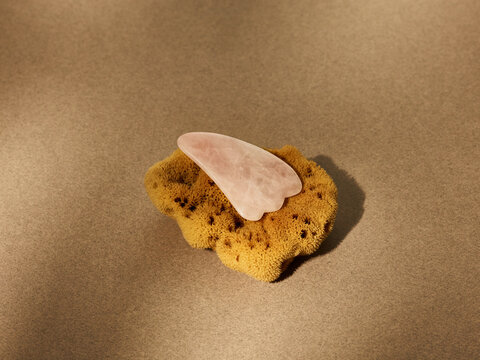 Gua sha and natural sponge still life