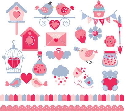 Valentine Clipart - Love, Hearts, Romance, Valentine's Day Pictures Set. Love themed vector set.