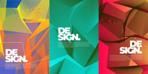 Modern elegant cover design set. Vibrant fashionable background with abstract digital pattern in black, gold, blue color. Elite premium vector template for menu, brochure, flyer layout