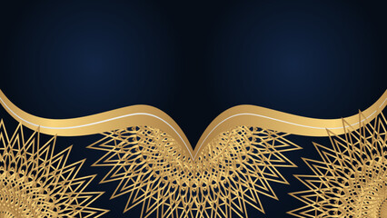 Luxurious blue arabesque background with gold mandala style art vector