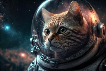 Cat in astronaut suit. Image generated using Ai Technology.