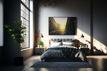 Modern bedroom interior design. Cozy style decoration.  Generated by AI.