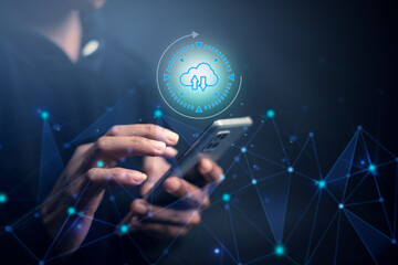 man using mobile smart phone. Business global internet connection application technology and digital marketing, Financial and banking, Digital link tech, big data.