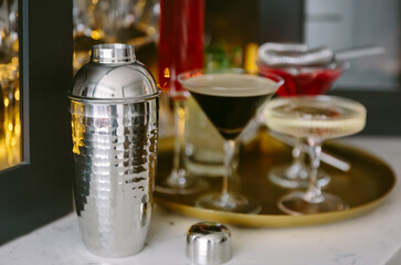 A hammered silver cocktail shaker