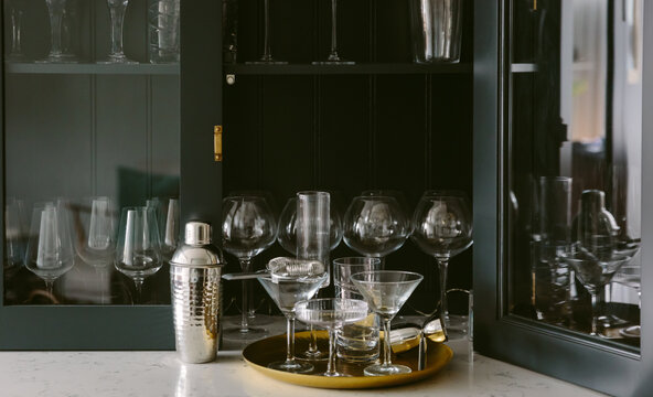 Cocktail glasses and barware