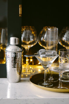 Cocktail glasses and barware