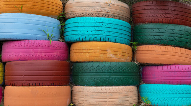 Colorful Rubber Tire Wall texture Background 