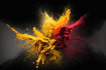 yellow and red colour burst in action, generative ai composite