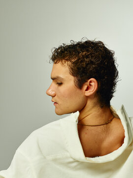 Man showing upper back profile portrait